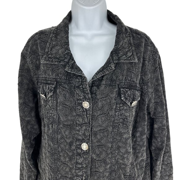 Additions By Chicos Faded Black Textured Button-Down Jacket Womens Size 3 US XL - Picture 2 of 8
